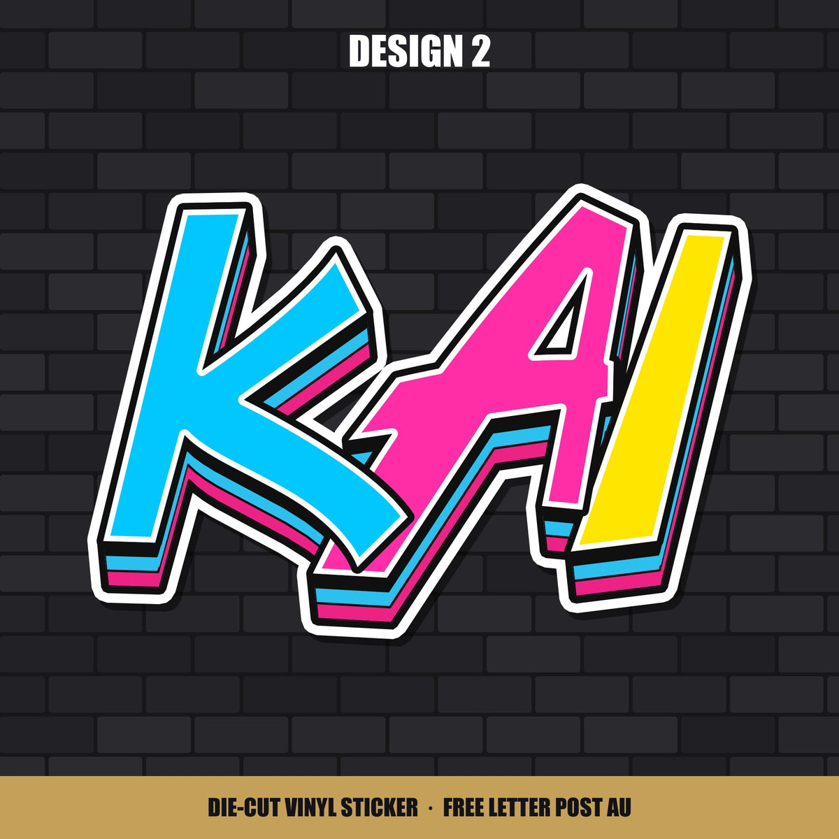 Design 2 custom graffiti name sticker, shown with the name Kai