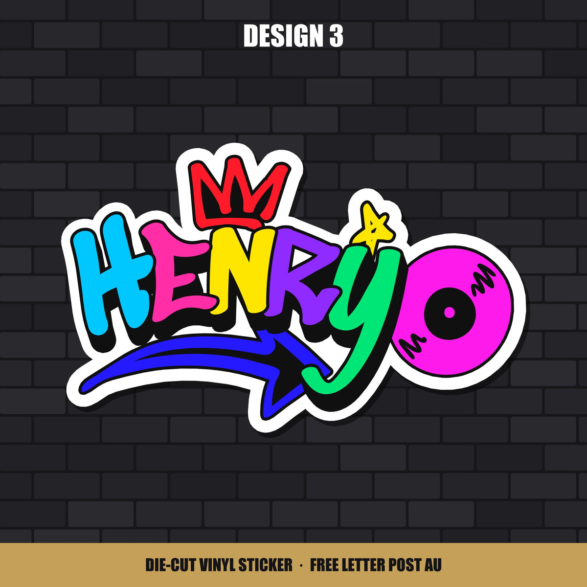 Design 3 custom graffiti name sticker, shown with the name Henry