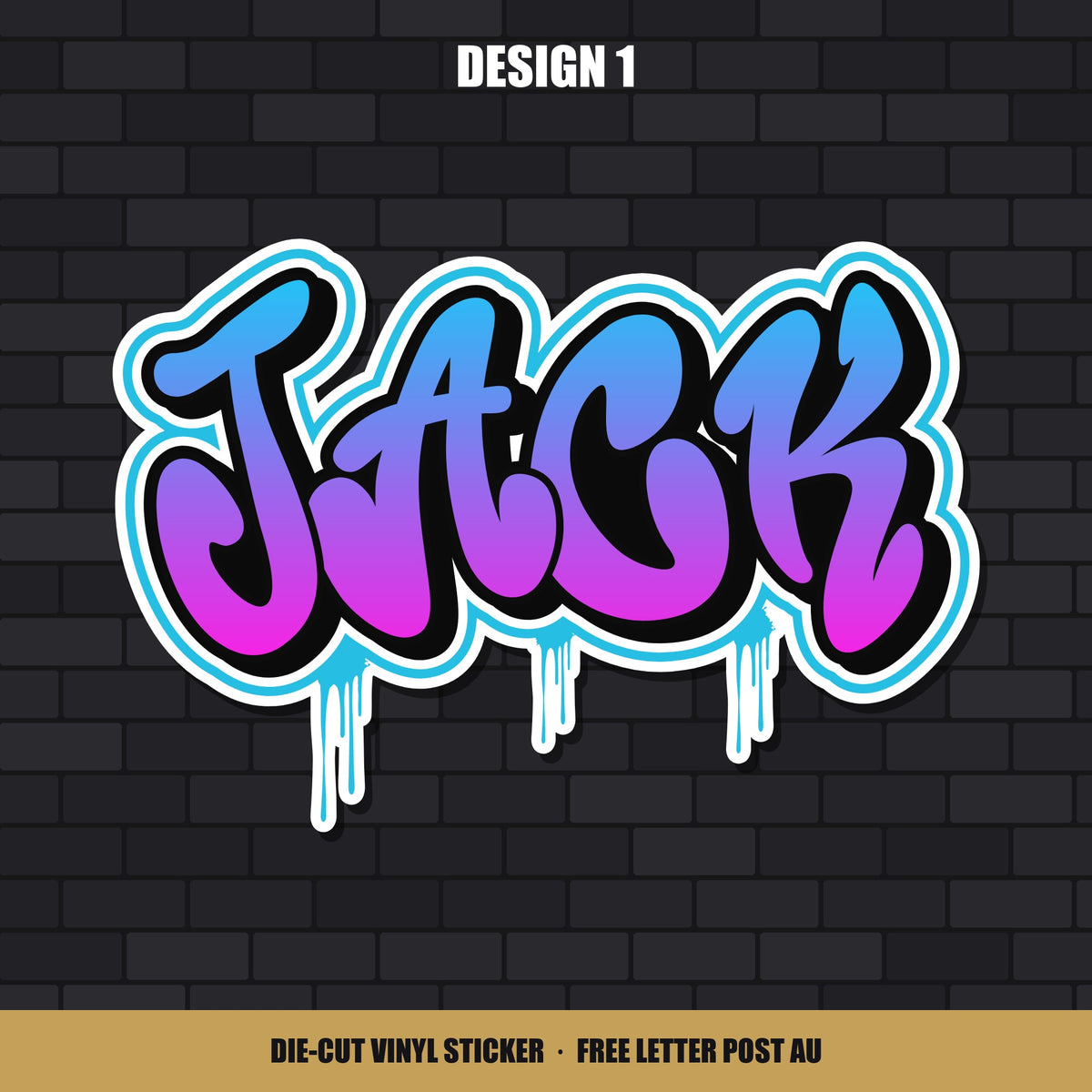 Design 1 custom graffiti name sticker, shown with the name Jack