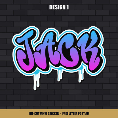 Design 1 custom graffiti name sticker, shown with the name Jack