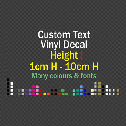 Metallic dichroic name decal – custom text sizes from 1 to 10 cm with a row of colour swatches