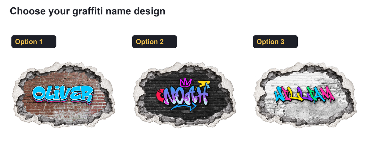 Choose one of three numbered graffiti name designs