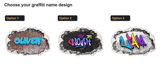 Choose one of three numbered graffiti name designs