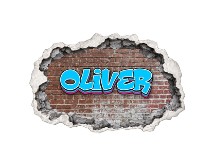 Personalised concrete cracked wall graffiti name sticker, die-cut outline