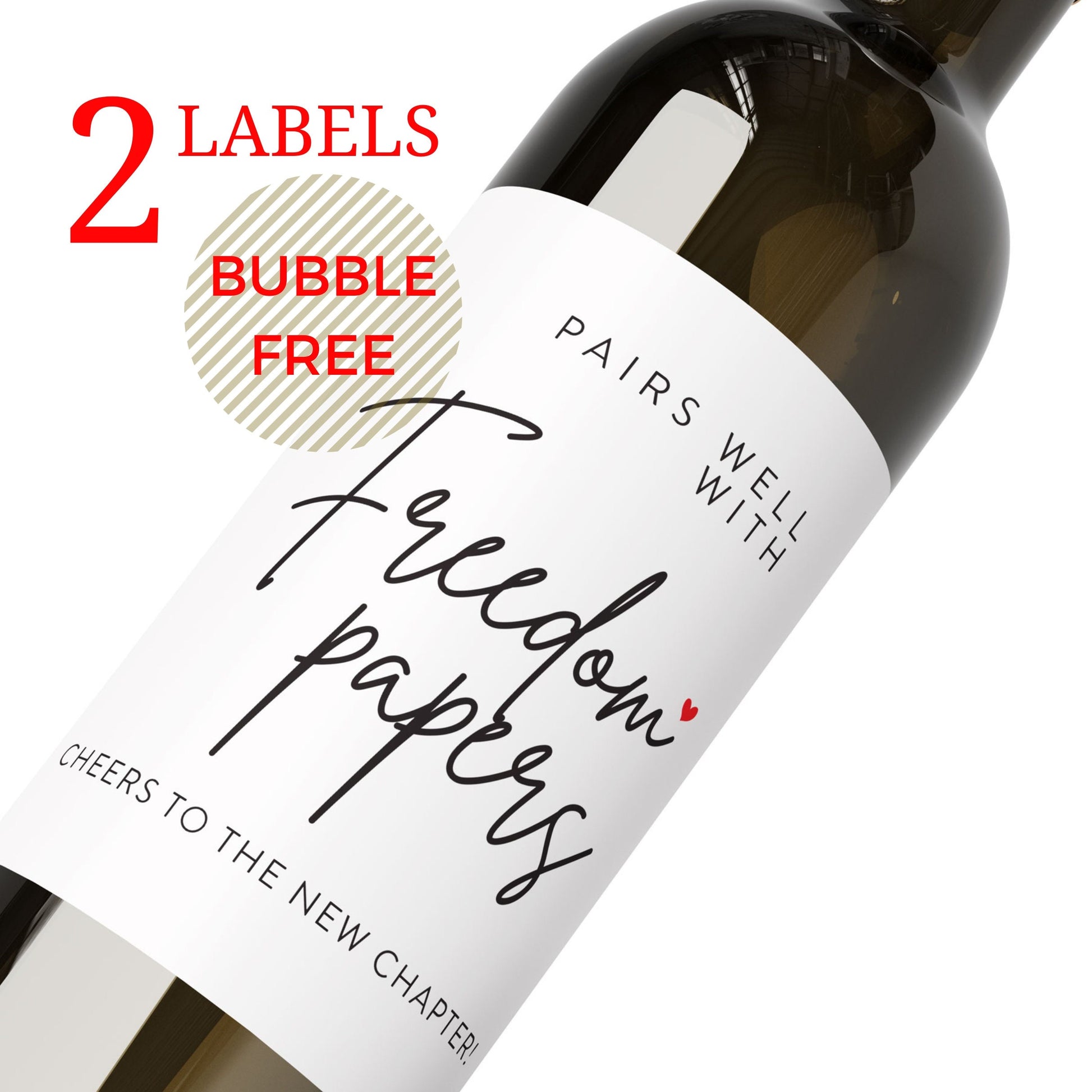 Divorce Wine Label: Pairs Well with Freedom Papers - Funny Celebration Sticker (Set of 2)