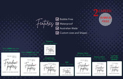 Divorce Wine Label: Pairs Well with Freedom Papers - Funny Celebration Sticker (Set of 2) – view 7