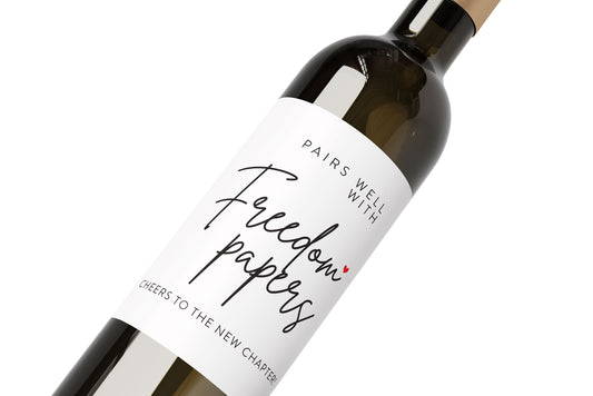 Divorce Wine Label: Pairs Well with Freedom Papers - Funny Celebration Sticker (Set of 2) – view 2