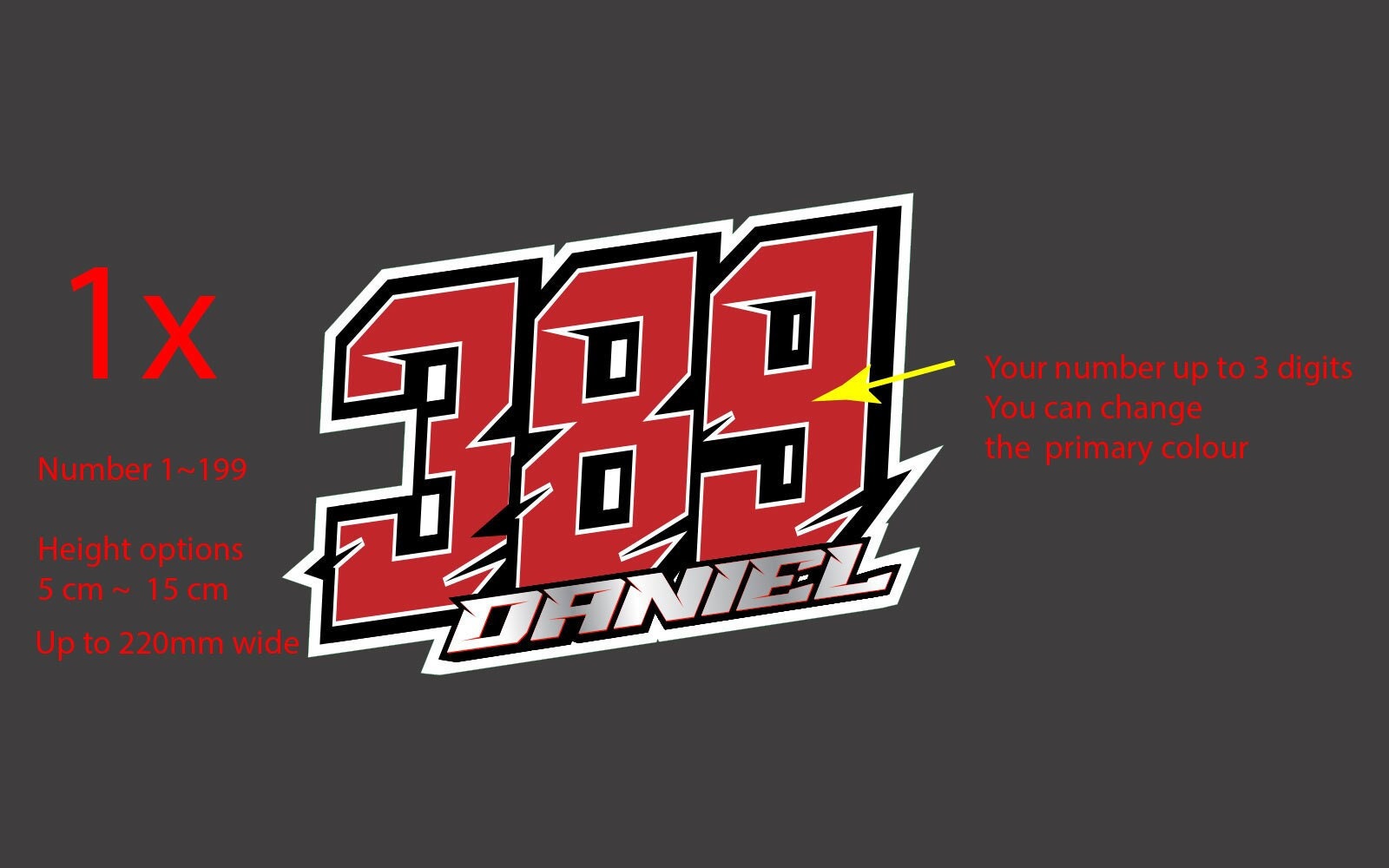 Custom Racing Number Decal: Personalized Vinyl Sticker, Motocross Dirt Bike