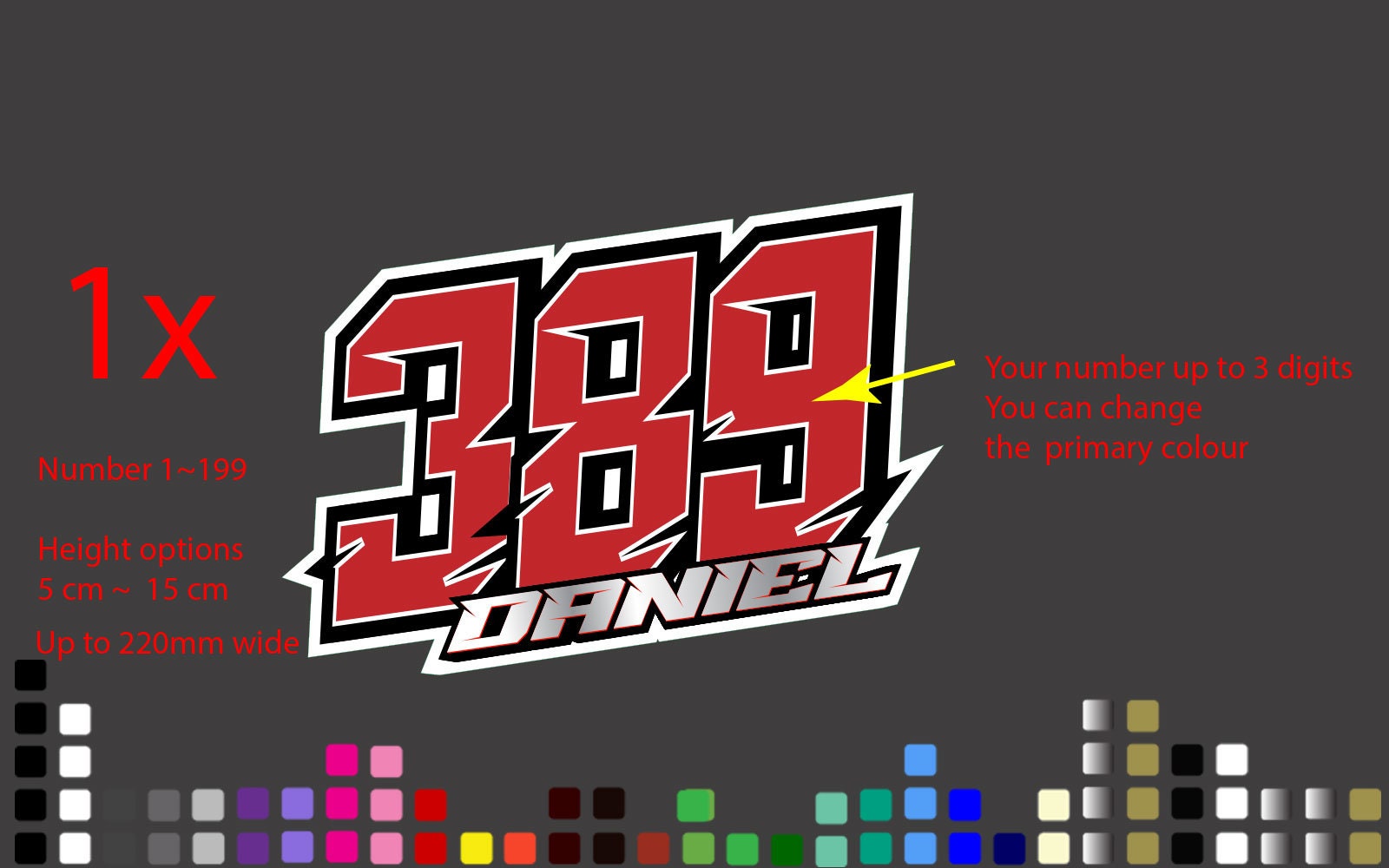 Custom Racing Number Decal: Personalized Vinyl Sticker, Motocross Dirt Bike – view 2