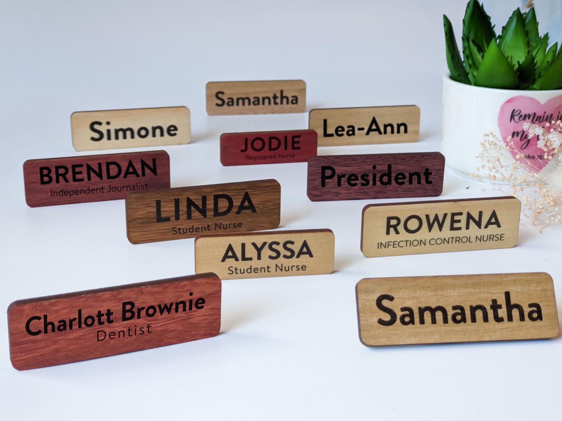 Custom Wooden Name Badge: UV Printed, Pin or Magnetic Fastener – view 3