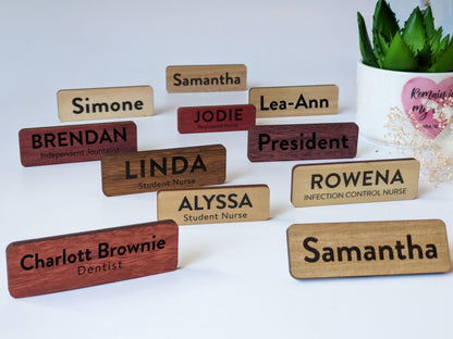Custom Wooden Name Badge: UV Printed, Pin or Magnetic Fastener – view 3