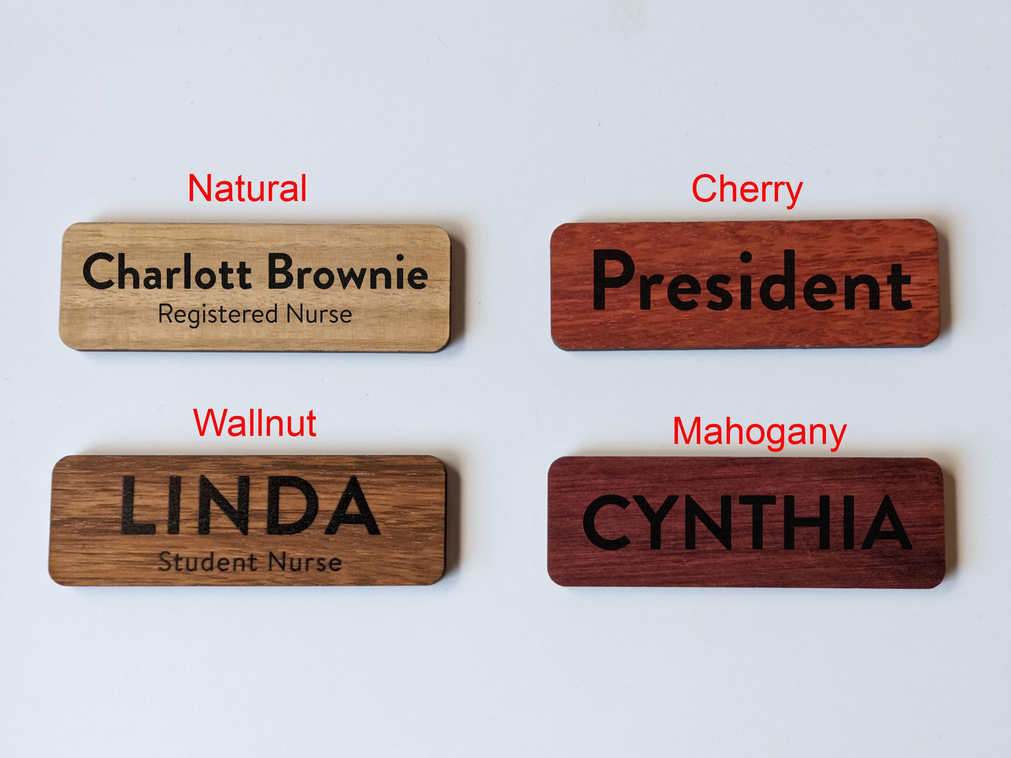 Custom Wooden Name Badge: UV Printed, Pin or Magnetic Fastener – view 2