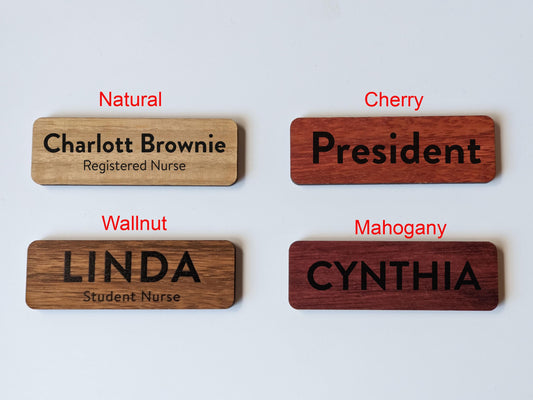 Custom Wooden Name Badge: UV Printed, Pin or Magnetic Fastener – view 2