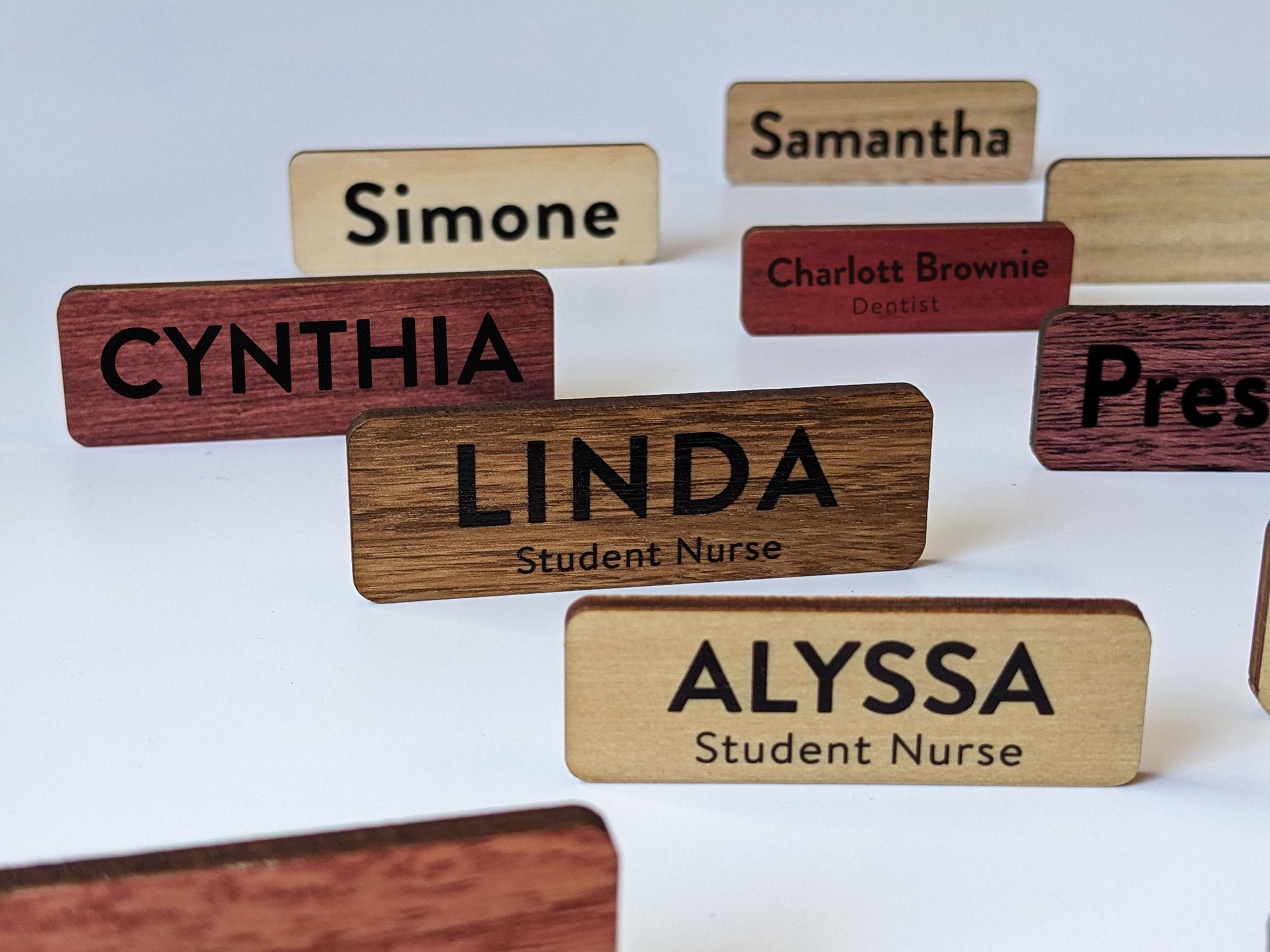 Custom Wooden Name Badge: UV Printed, Pin or Magnetic Fastener