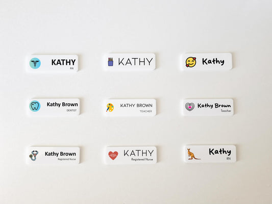 Custom Acrylic Name Badge: Minimalist White Shop Tag, Symbol Option
