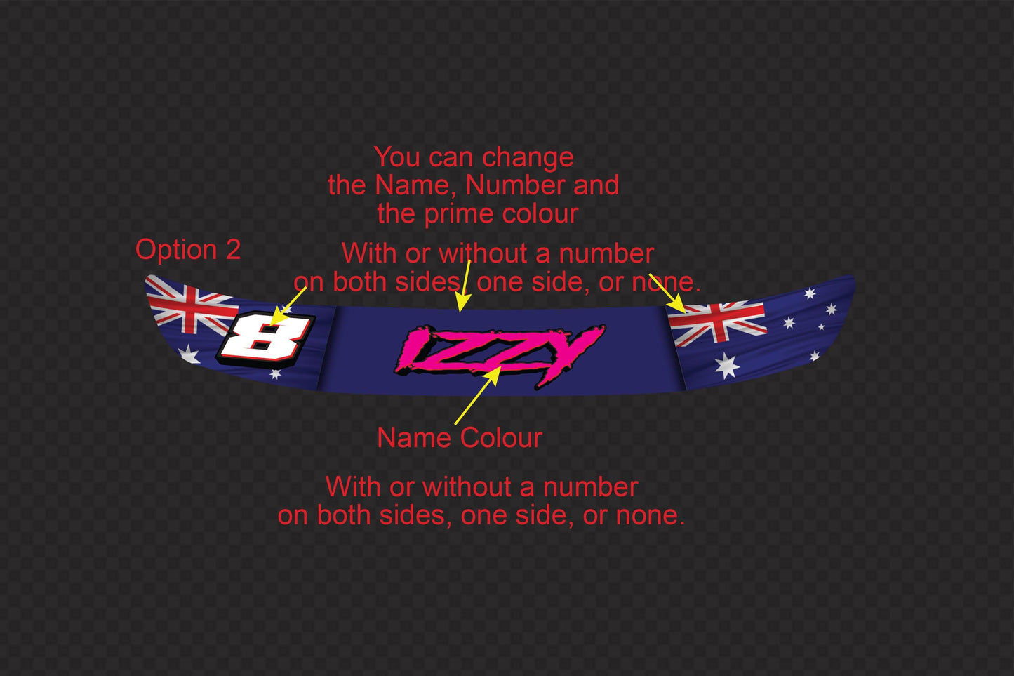 Custom Australian Flag Helmet Visor Decals: Racing Name & Number (300mm) – view 3