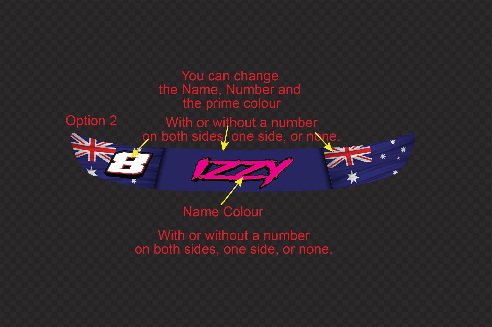 Custom Australian Flag Helmet Visor Decals: Racing Name & Number (300mm) – view 3