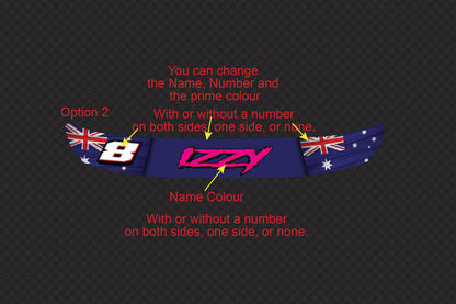 Custom Australian Flag Helmet Visor Decals: Racing Name & Number (300mm) – view 3