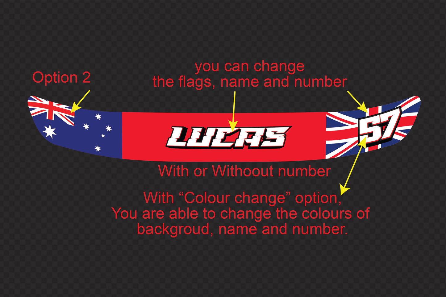 Custom Helmet Visor Decals: Name, Number & Australian Flag – view 3