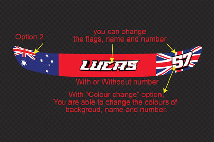 Custom Helmet Visor Decals: Name, Number & Australian Flag – view 3