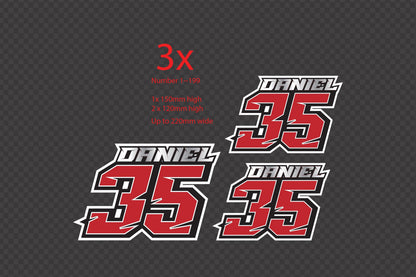 Custom Racing Number Decals - Motocross Bike Vinyl Stickers - 3 Pack