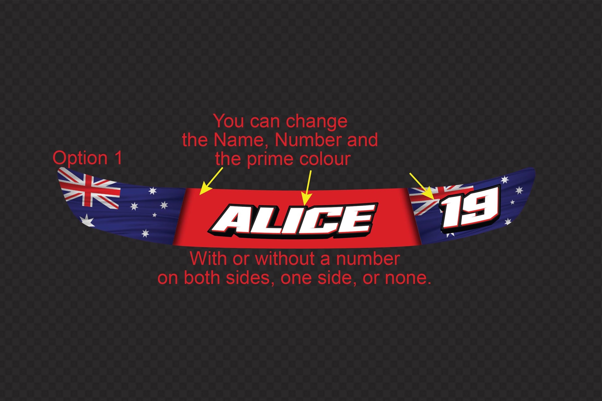 Custom Australian Flag Helmet Visor Decals: Racing Name & Number (300mm) – view 2