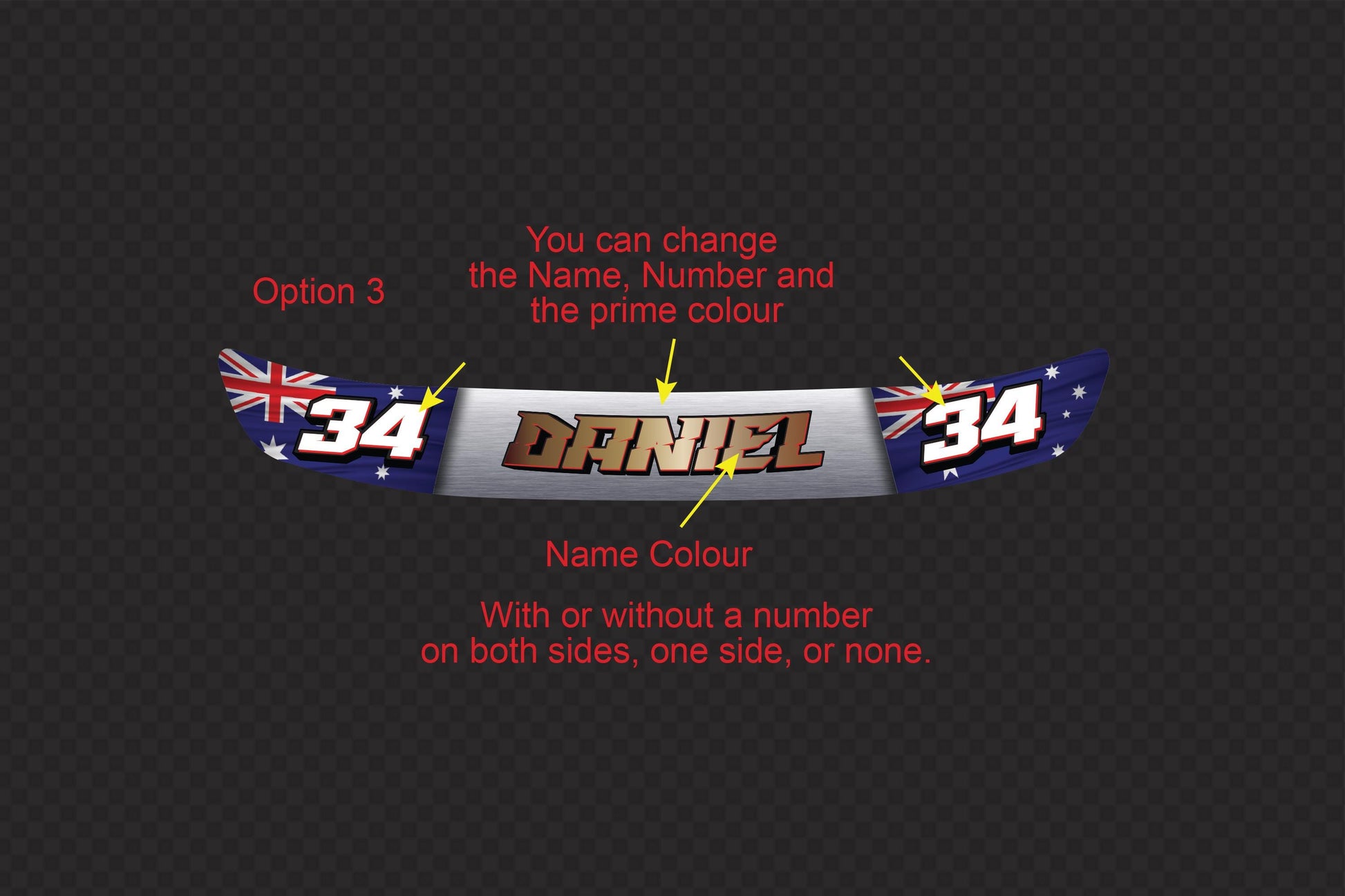 Custom Australian Flag Helmet Visor Decals: Racing Name & Number (300mm) – view 4