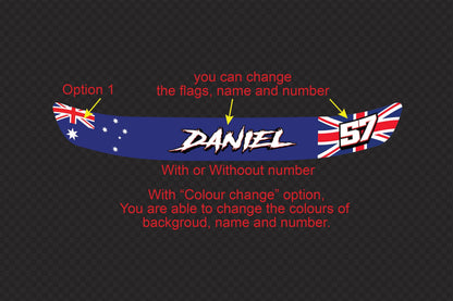 Custom Helmet Visor Decals: Name, Number & Australian Flag – view 2