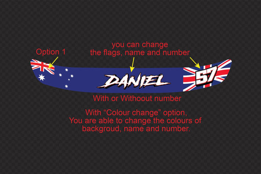 Custom Helmet Visor Decals: Name, Number & Australian Flag – view 2