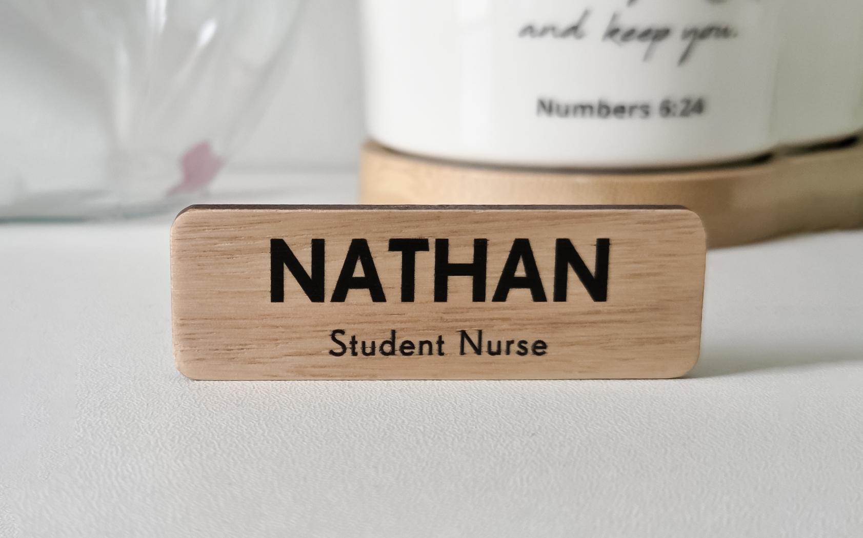Custom Wooden Name Badge: UV Printed, Minimalist Design – view 2