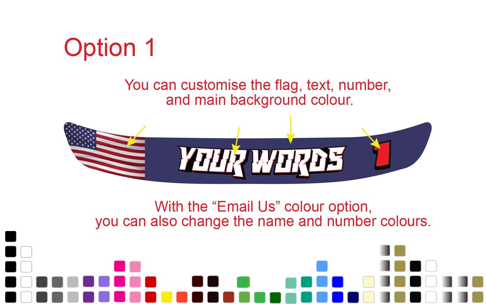 Custom Helmet Visor Decal: Flag, Text, Number - Bubble-Free (300mm) – view 2