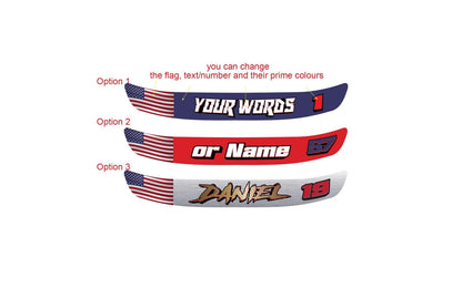 Custom Helmet Visor Decal: Flag, Text, Number - Bubble-Free (300mm)