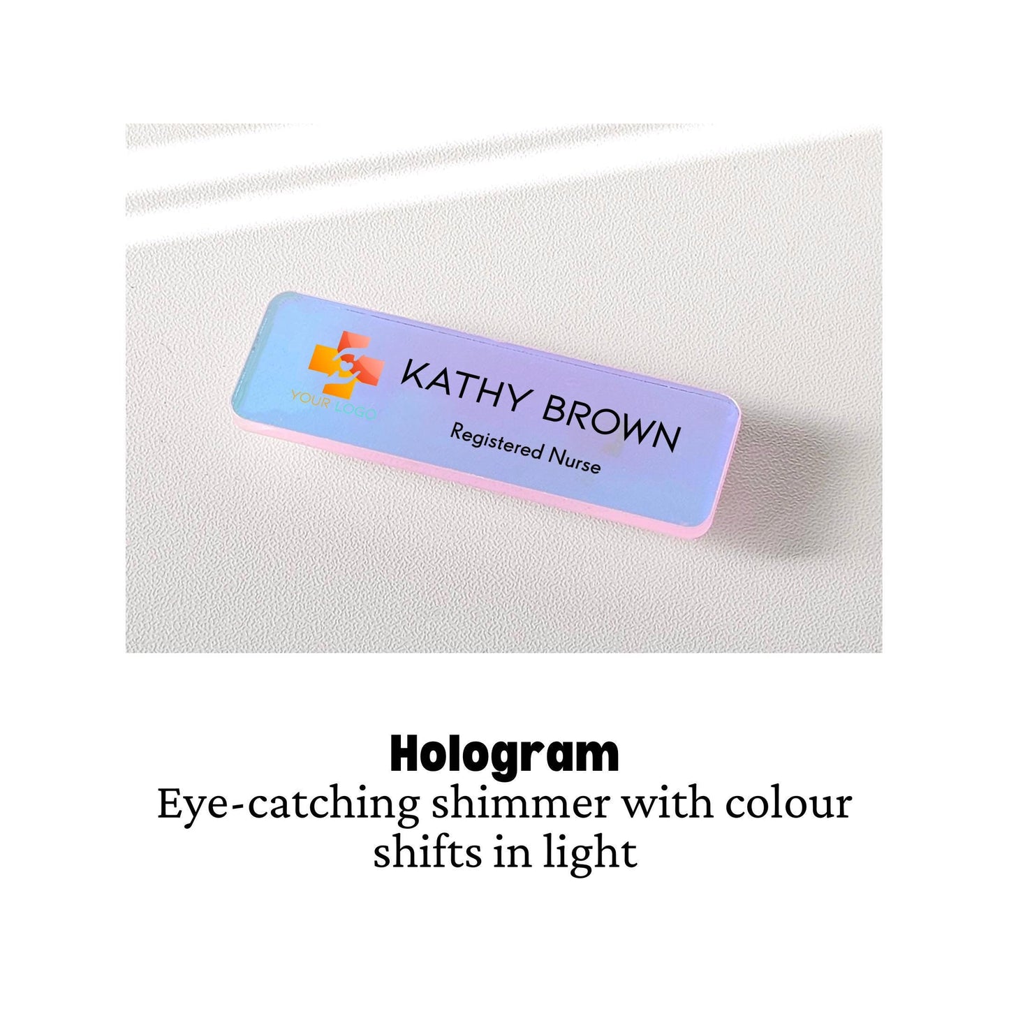 Custom Holographic Acrylic Name Badge: UV Printed Logo, Event Tag