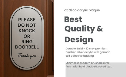 Brushed Silver Acrylic Do Not Knock Sign: Weatherproof Door Plaque – view 6