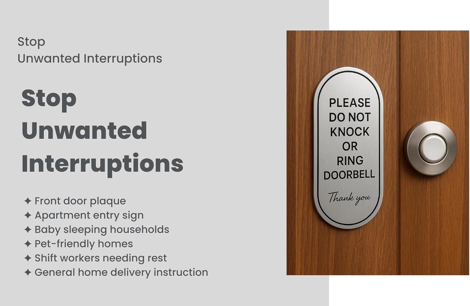Brushed Silver Acrylic Do Not Knock Sign: Weatherproof Door Plaque – view 4