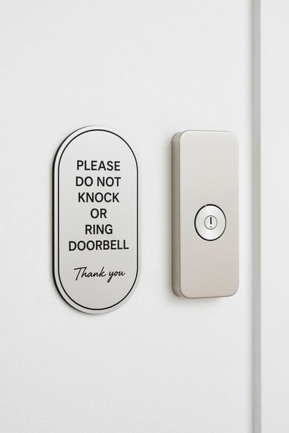 Brushed Silver Acrylic Do Not Knock Sign: Weatherproof Door Plaque