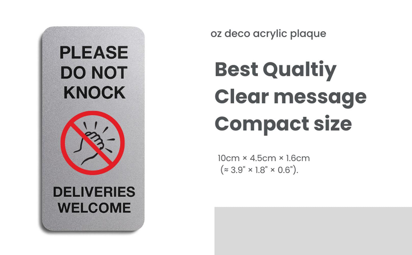 Brushed Silver 'Do Not Knock' Door Sign: Weatherproof Acrylic Plaque – view 3