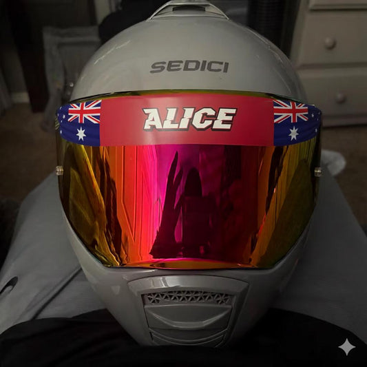 2x Custom Australian Flag Helmet Visor Decals: Racing Name & Number (universal fit) – view 2