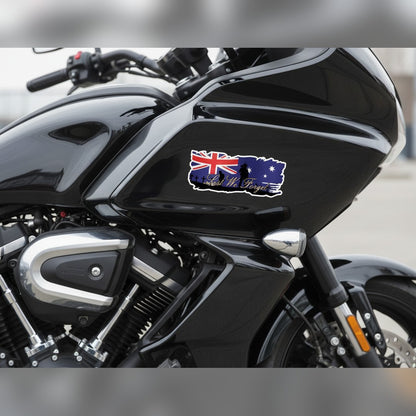 Lest We Forget distressed Australian flag decal – Anzac sticker on a black motorbike fairing