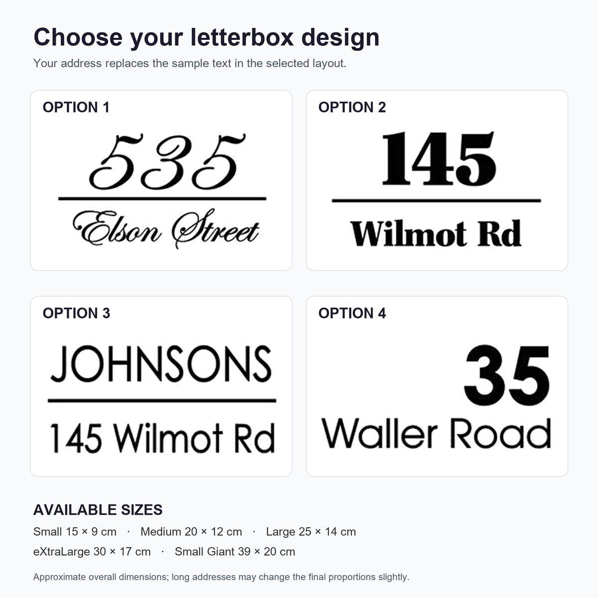 Letterbox decal - four original design layouts