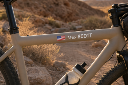 Custom Flag & Name Bike Decal - Personalized Cycling Helmet Sticker