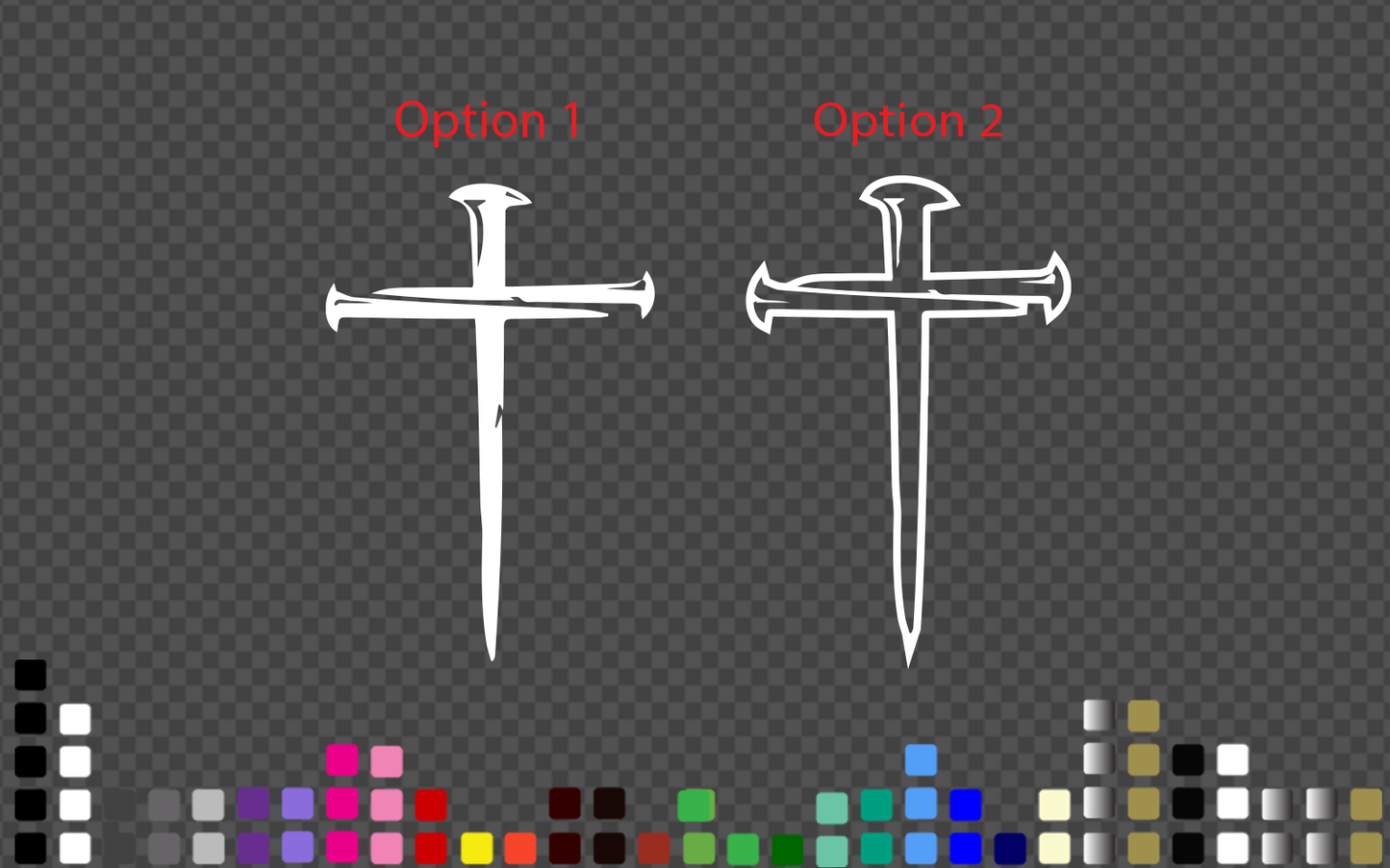 Two Christian nail cross vinyl decal design options