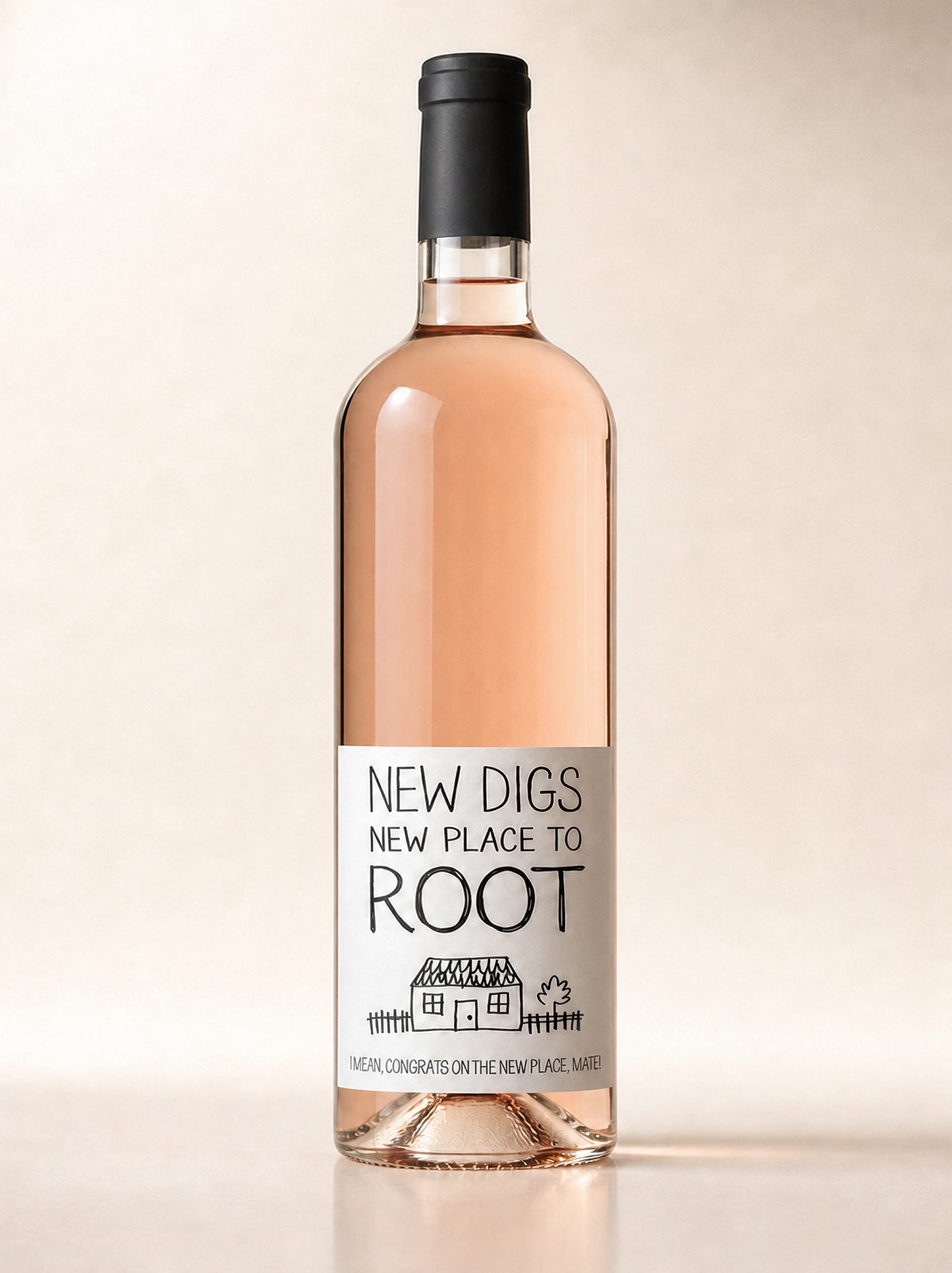 New Digs wine label in black and white – long body 750ml wine bottle
