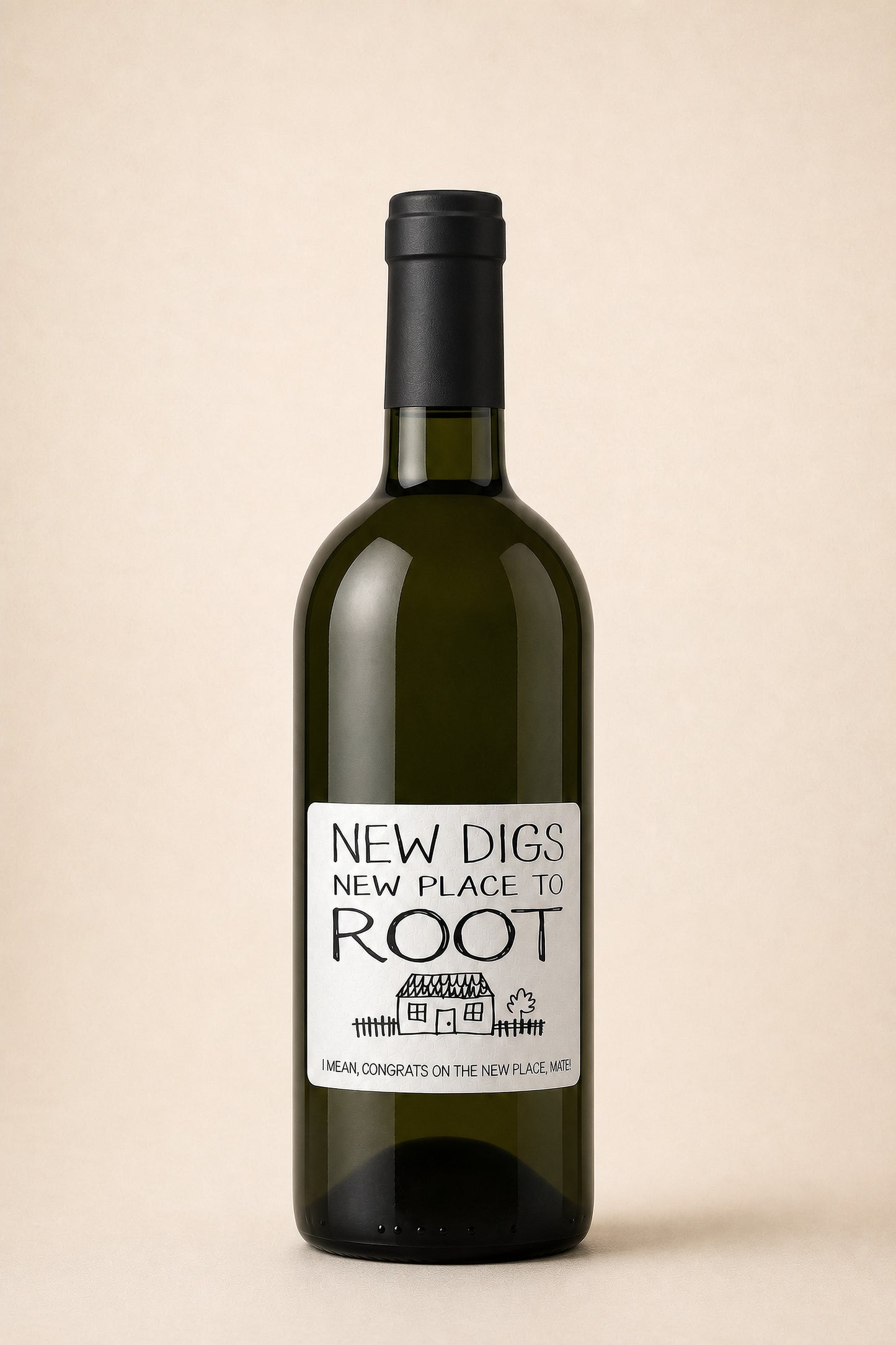New Digs wine label in black and white – short body 750ml wine bottle