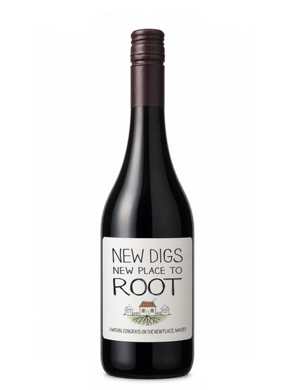 New Digs wine label in colour – short body 750ml red wine bottle