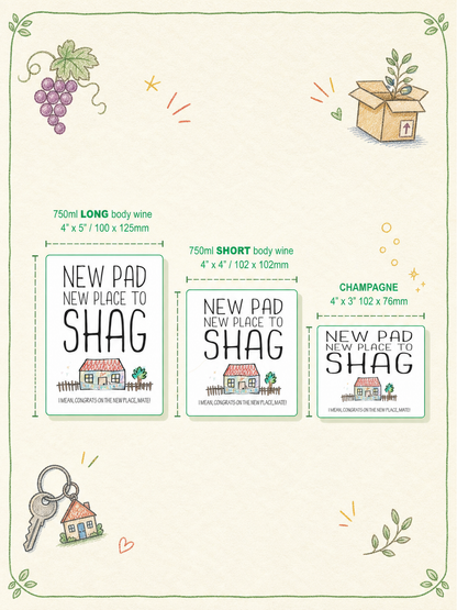 New Pad wine label in colour – size guide for wine long body, wine short body and champagne