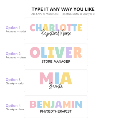 Names printed in ALL CAPS or Mixed Case
