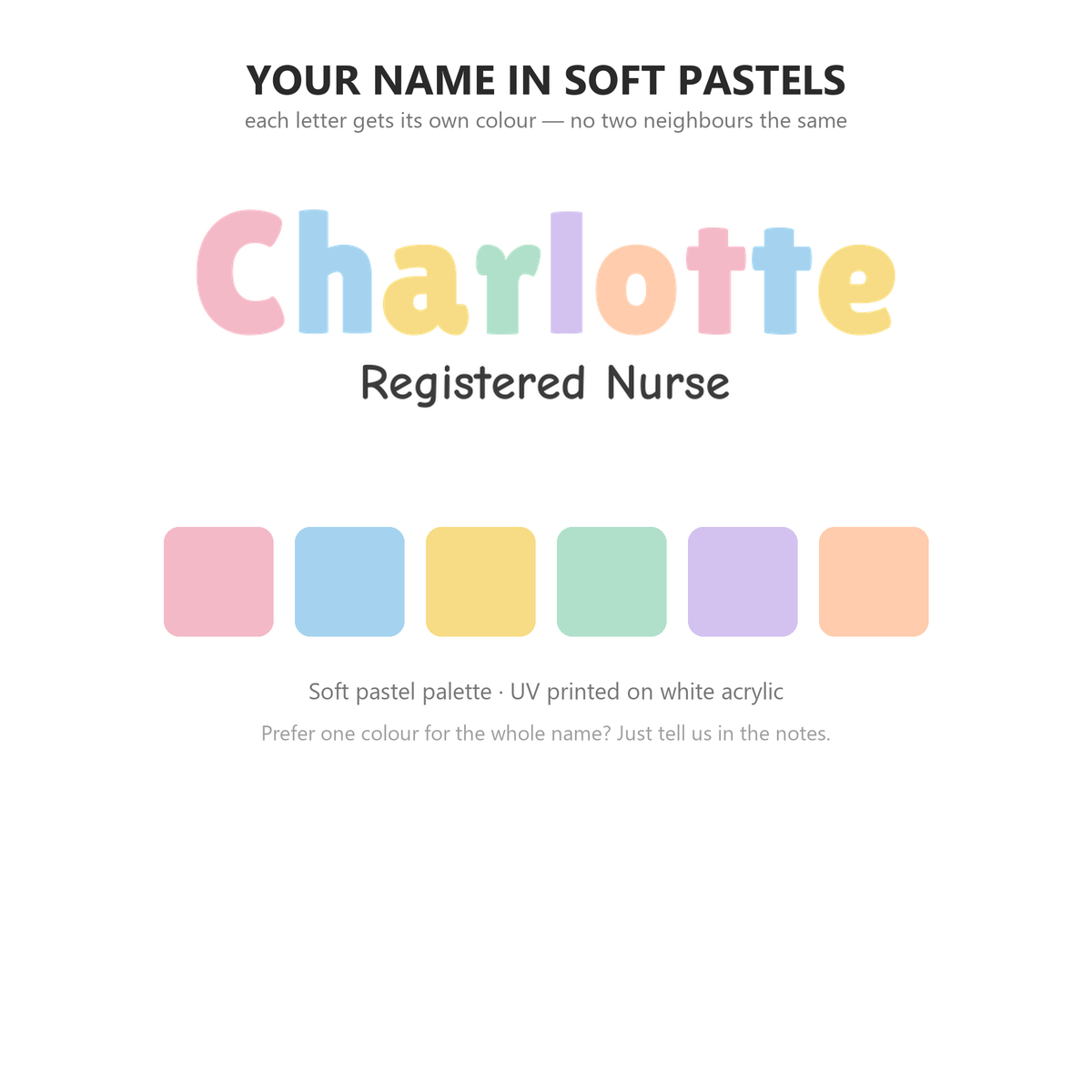 Soft pastel palette used for the letters