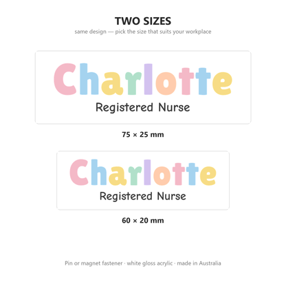 Badge sizes 75 x 25 mm and 60 x 20 mm