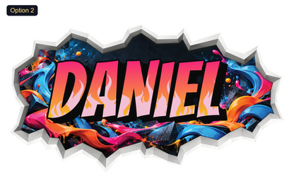 Option 2: centred pink-to-gold flame name without extra letter decorations